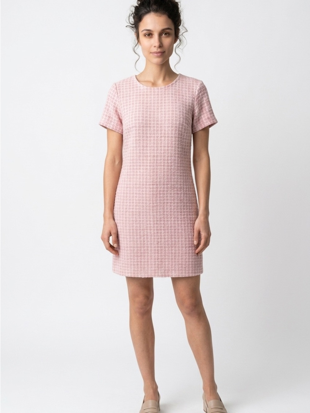 Isaac Mizrahi New York Women’s Sm Pink Tweed Knit Dress Short Sleeve Shift
